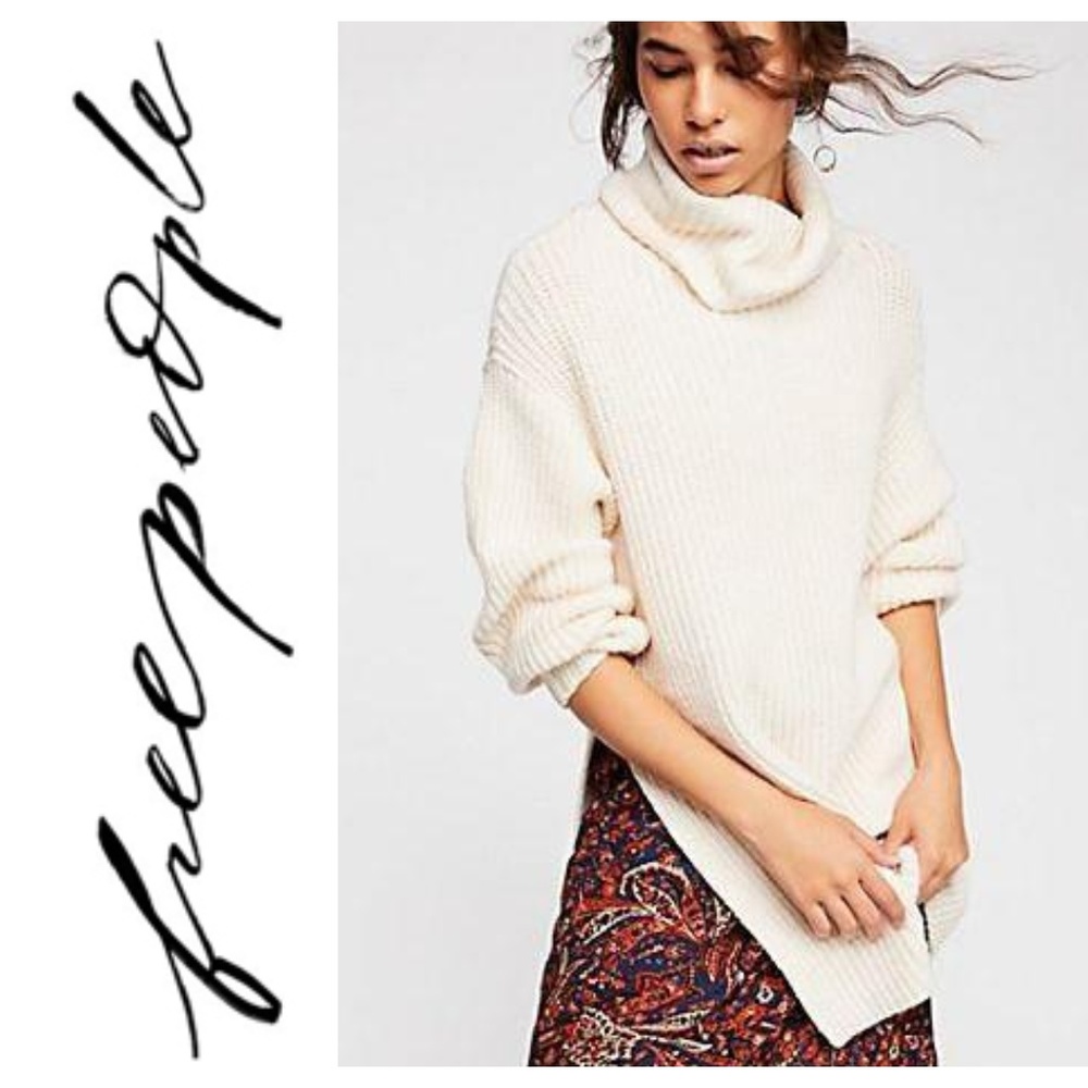 Ivory Cream Turtleneck Knit Sweater Oversize Tunic